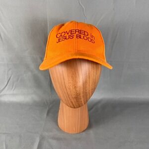 Unisex Baseball Cap One Size Orange Spellout Covered in Jesus Blood Christian